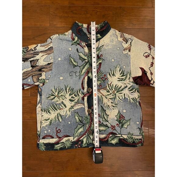 Vtg Sugar Street Weavers Christmas Holiday Snowman Tapestry Jacket Cardigan OS - Picture 7 of 8